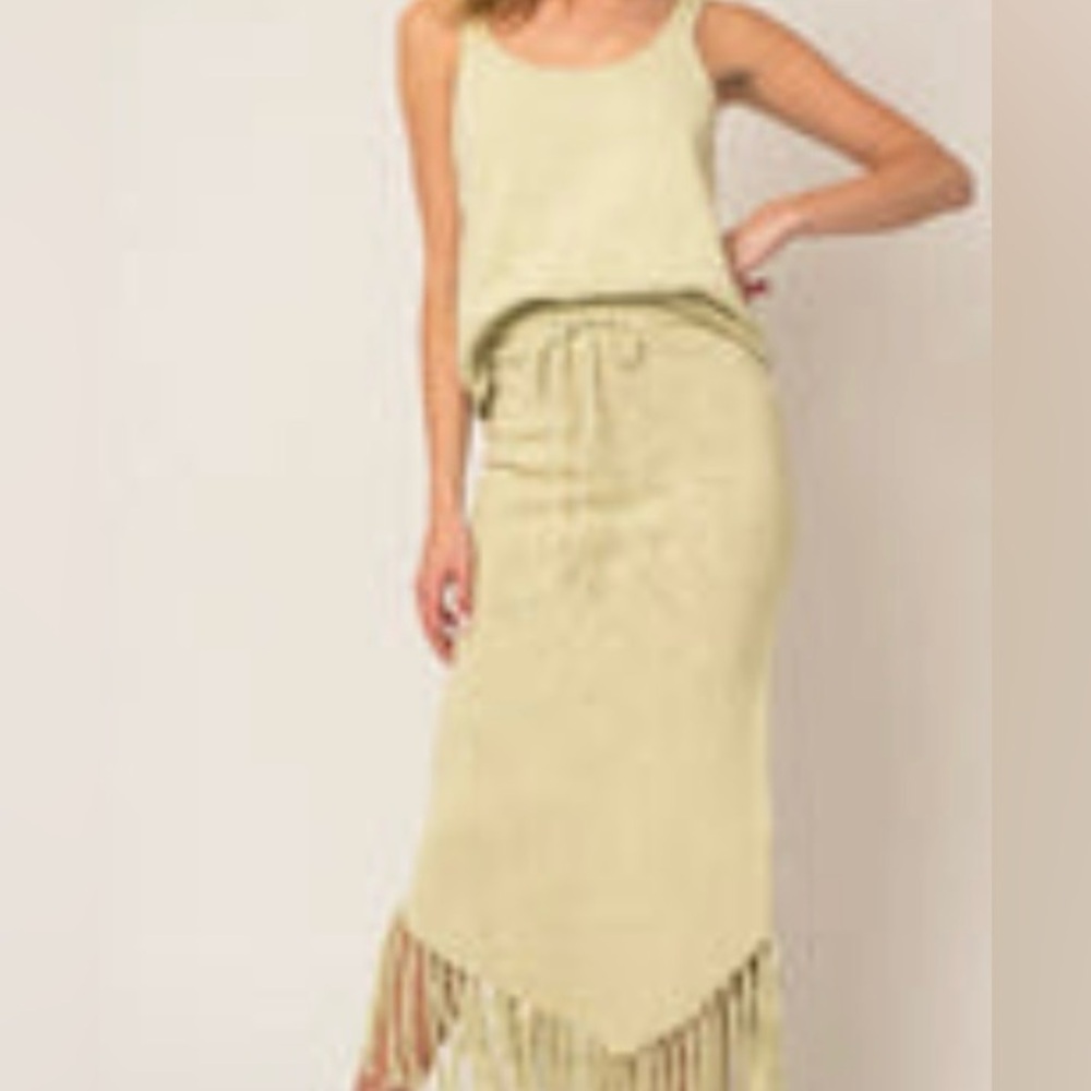 1. Crop Tank Top and Tassel Knitted MIDI Skirt Set Sage Color